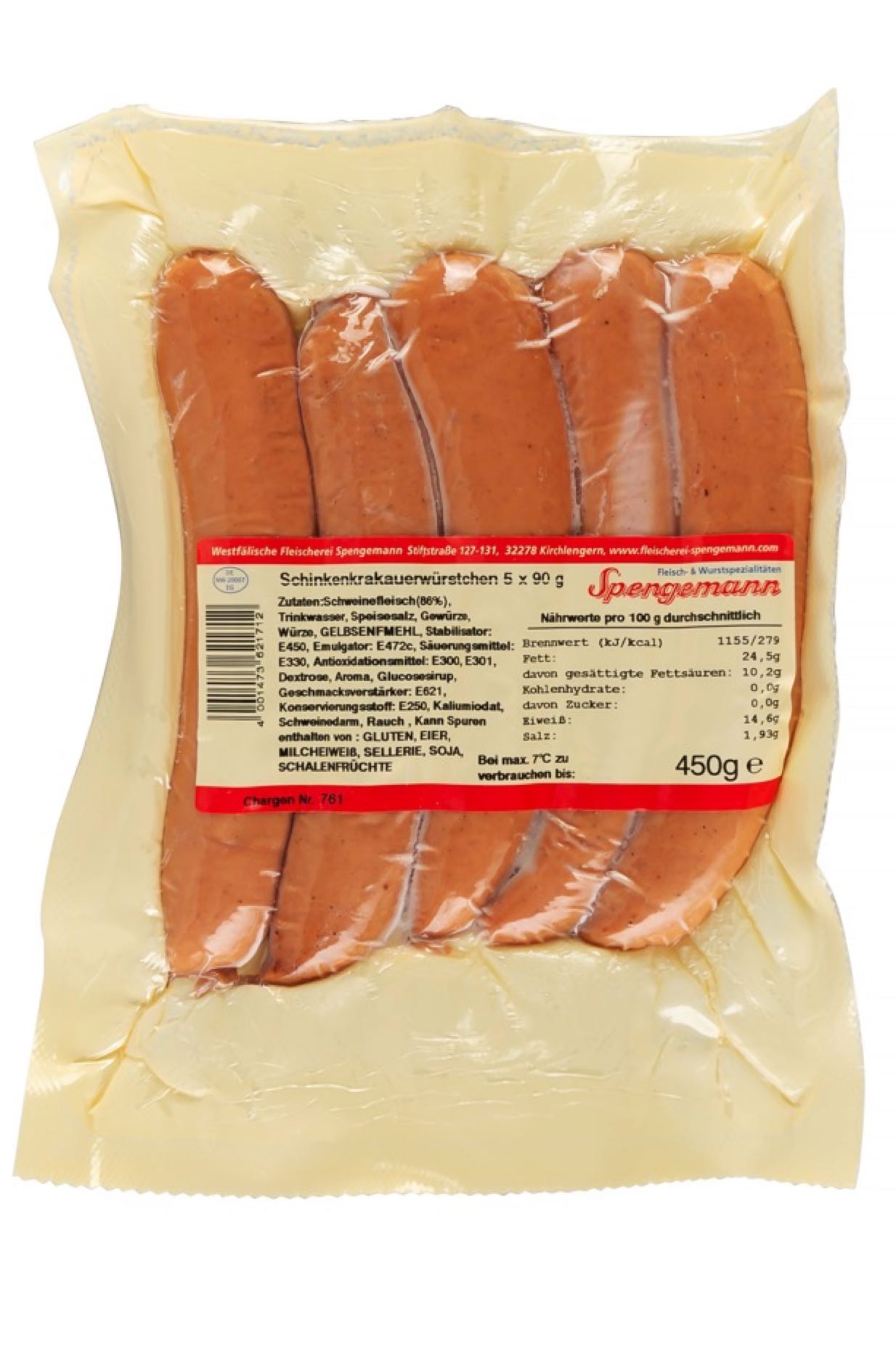 Schinkenkrakauerwurstchen 5x90g 450g